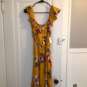 Mustard yellow floral sun dress